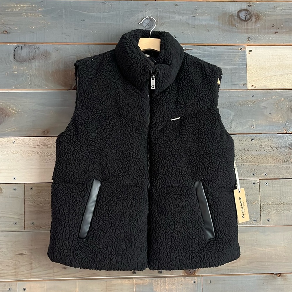 $190 BearPaw Women's Sherpa Quilted Puffer Vest Black L